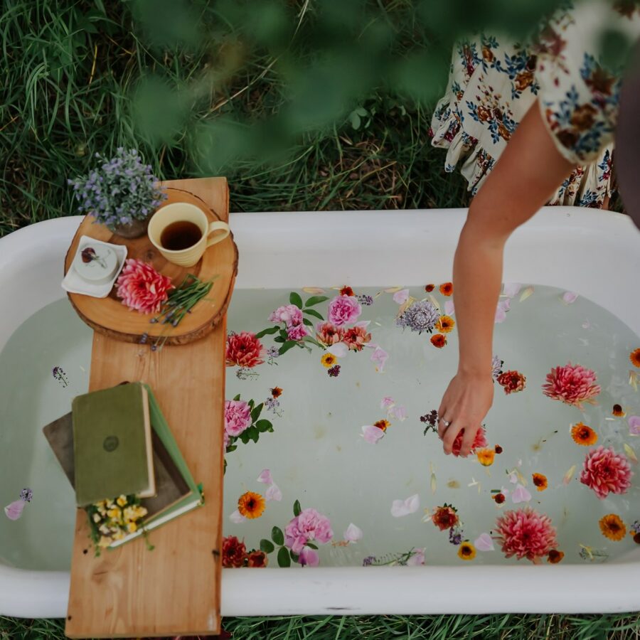 Forest bath with flowers in water