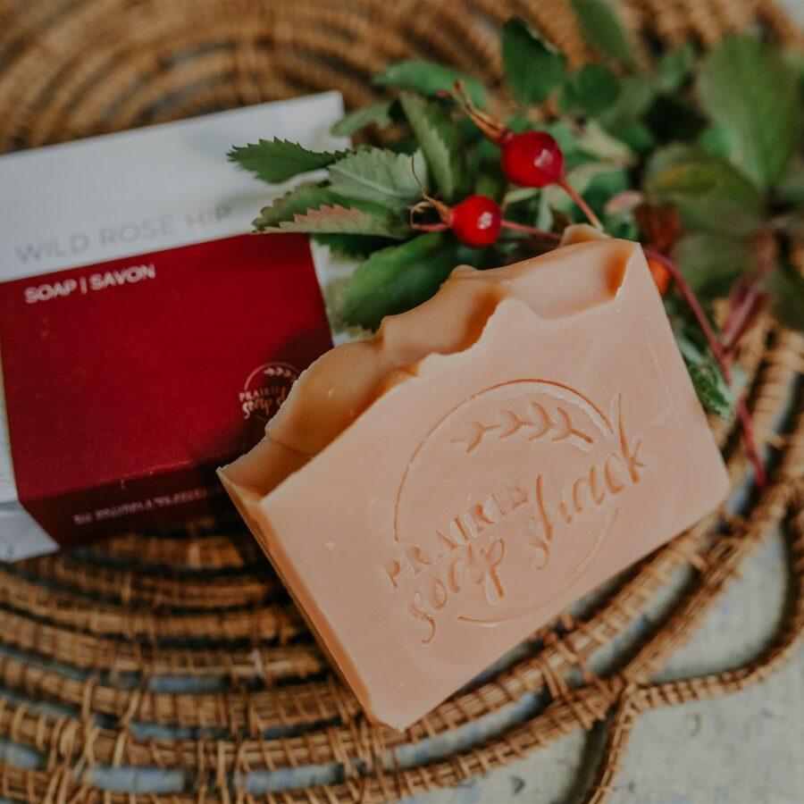 rose hip soap with box packaging